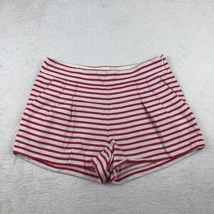 J. Crew Womens Linen Blend Pleated Striped Shorts Size 6 Zipper White/Red